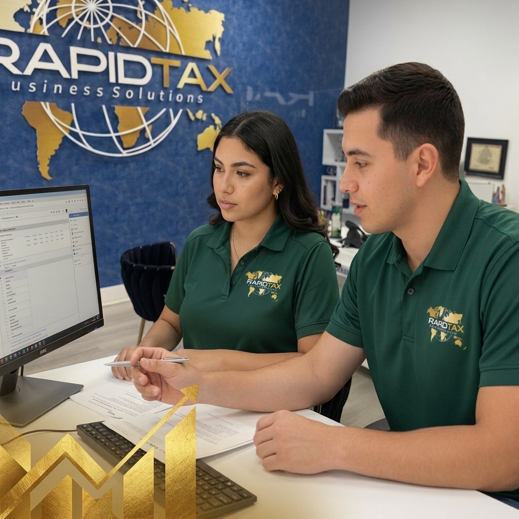 Asesores de RapidTax trabajando en la oficina